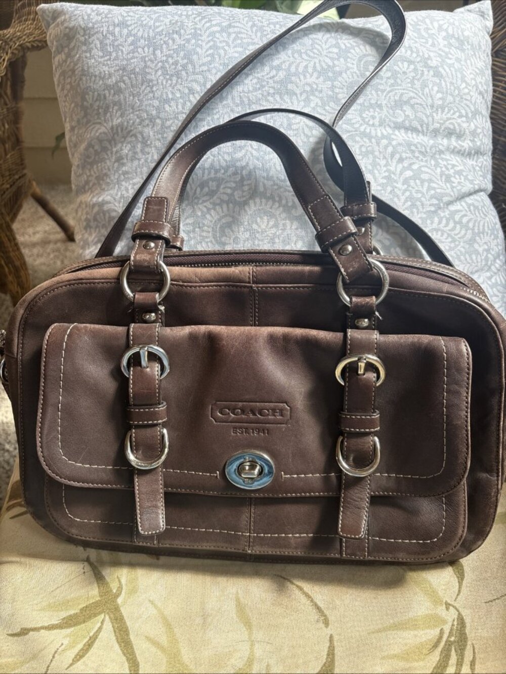 coach chelsea bag Large Brown Leather Y2K Teal Interior